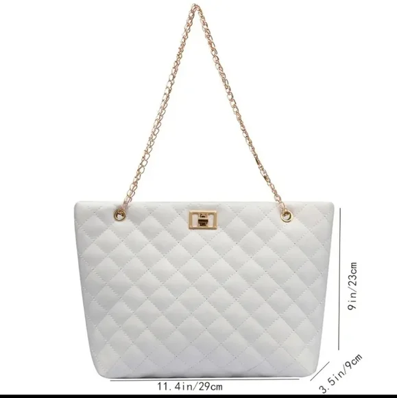 Quilted Chain Tote Bags,Large Capacity Women's Shoulder Bags.Black,Pink & Khaki - Picture 7 of 8